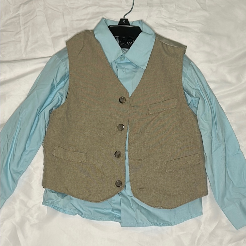 TFW Kid’s Tan Vest with Blue Shirt
